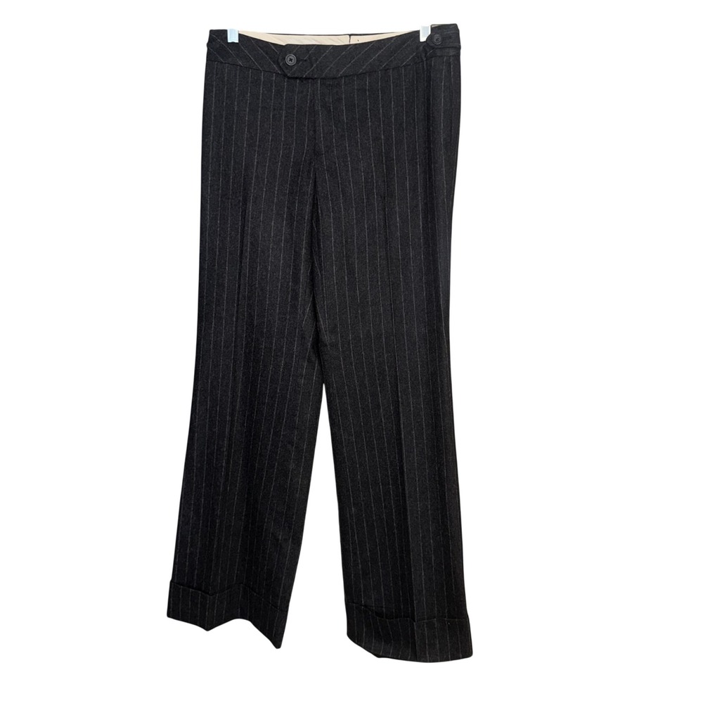 Banana Republic Martin Pinstripe Trousers Wide Leg 6L Wool Cashmere Dark Gray